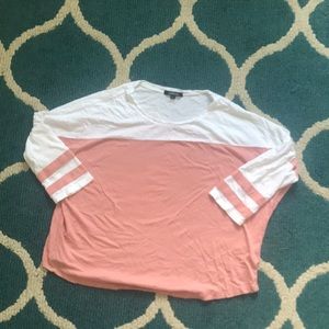 Pink and white mid sleeve tee large